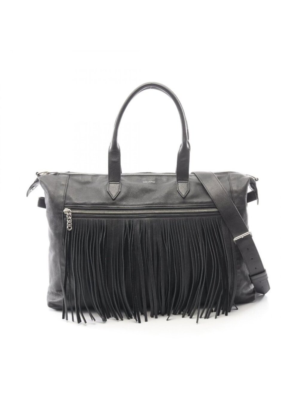 Saint Laurent Paris Tote Bag Fringe 2-Way Black Leather